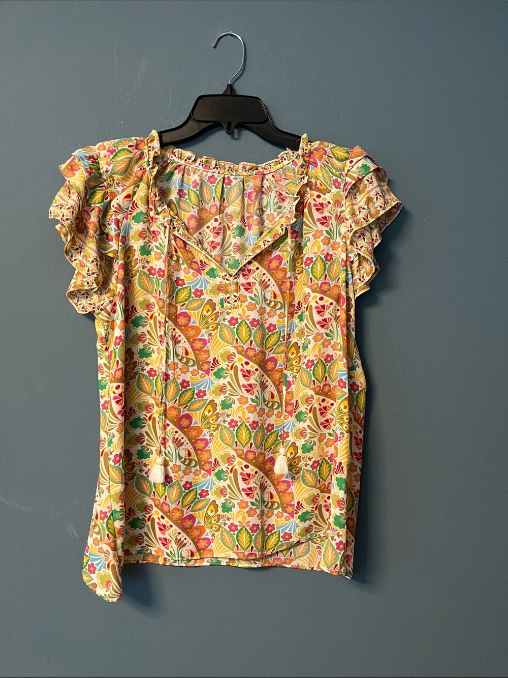 Floral Ruffle Tie-Front Blouse in Multicolor